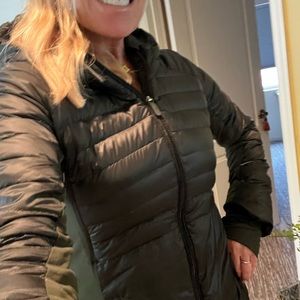 Lululemon Down Jacket, size 10 quilted, dark green color with hood